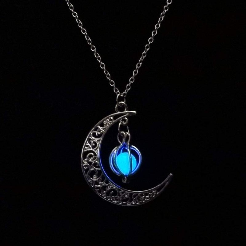 Aimimier Luminous Moon Necklace Stone Pendant Necklace Halloween Fluorescent Necklace Glow in The Dark Accessories for Women(Blue) - Image 3
